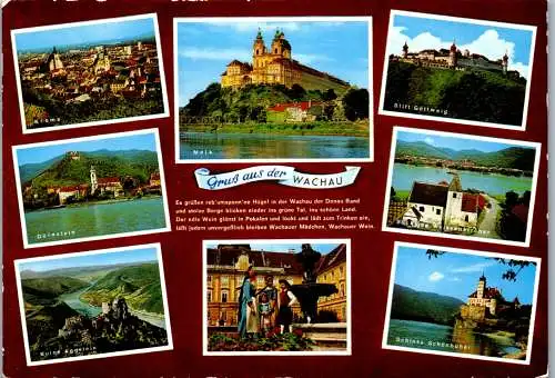 47446 - Niederösterreich - Wachau , Krems , Dürnstein , Melk , Stift Göttweig , Mehrbildkarte - gelaufen 1981