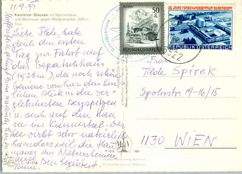 47485 - Tirol - Kaunertal , Stausee mit Sperrhaus und Staumauer gegen Weißseespitze - gelaufen 1991