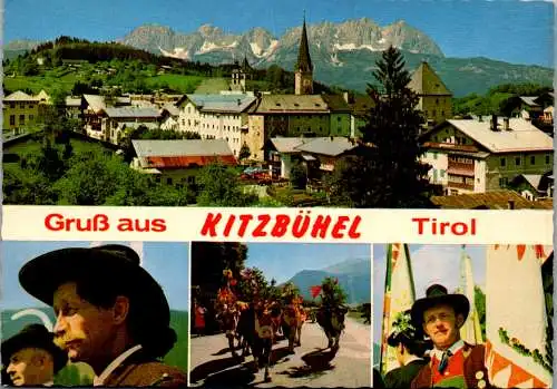 47511 - Tirol - Kitzbühel , Tracht , mit Wildem Kaiser und Schloßhotel Lebenberg - gelaufen 1983