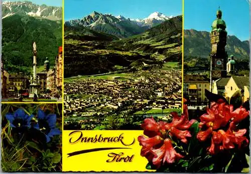 47565 - Tirol - Innsbruck , Annasäule gegen die Nordkette , Serles u. Habicht , Altstadt , Goldenes Dachl - gelaufen