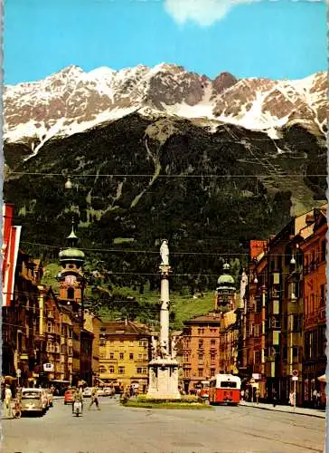 47572 - Tirol - Innsbruck , Maria Theresien Straße mit Annasäule und Nordkette - gelaufen 1964