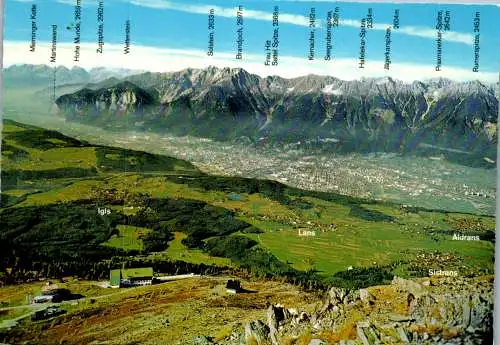 47574 - Tirol - Innsbruck , Blick vom Patscherkofel auf Schutzhaus , Berghotel , Nordkette - nicht gelaufen