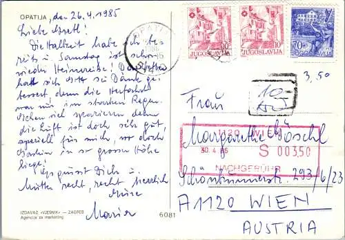 47669 - Kroatien - Opatija , Panorama , Nachgebühr Stempel - gelaufen 1986