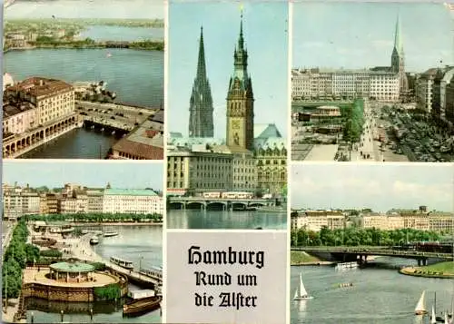 47681 - Deutschland - Hamburg , Rund um die Alster , Mehrbildkarte  - gelaufen