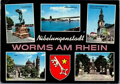 47690 - Deutschland - Worms , Nibelungenstadt , Hagendenkmal , Dom , Mehrbildkarte - gelaufen 1973