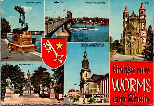 47691 - Deutschland - Worms , Hagendenkmal , Lutherdenkmal , Nibelungenbrücke , Mehrbildkarte - gelaufen 1975