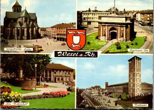 47703 - Deutschland - Wesel , a. Rhein , Am Bahnhof , Berliner Tor , Rathaus , Mehrbildkarte - gelaufen 1965
