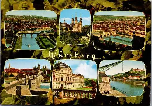 47738 - Deutschland - Würzburg , Käppele , Altstadt , Mainbrücke , Alter Kranen mit Festung , Mehrbildkarte - gel. 1980