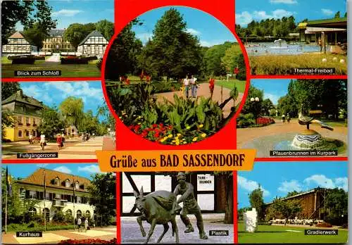 47901 - Deutschland - Bad Sassendorf , Schloß , Füßgängerzone , Plastik , Freibad , Gradierwerk , Mehrbildkarte - 1984