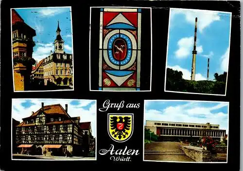 47917 - Deutschland - Aalen , Württ. , Rathaus , Napoleonfenster , Fernsehturm , Bürgerspital , Stadthalle - gel. 1981