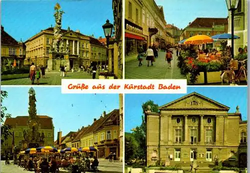 47926 - Niederösterreich - Baden bei Wien , Fußgeherzone , Hauptplatz , Pfarrgasse , Traubenkur , Stadttheater - 1981