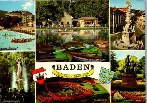 47930 - Niederösterreich - Baden bei Wien , Thermalbad , Hauptplatz , Lanner Strauß , Doblhoff Park , Cafe Lehner - 1985