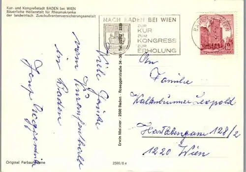 47931 - Niederösterreich - Baden bei Wien , Thermalbad , Blumenuhr , Hauptplatz , Undinebrunnen - gelaufen 1975