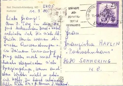 47934 - Niederösterreich - Bad Deutsch Altenburg , Kurhotel - gelaufen 1980