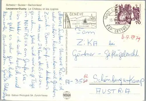 47955 - Schweiz - Lausanne Ouchy , Le Chateau et les cygnes , Schwäne , Schwan - gelaufen 1979