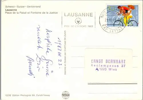 47956 - Schweiz - Lausanne , Place de la Palud et Fontaine de la Justice - gelaufen 1983