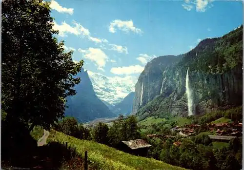 47960 - Schweiz - Lauterbrunnen , Staubbach m. Großhorn u. Breithorn , Wasserfall - gelaufen 1966