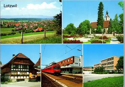 47964 - Schweiz - Lotzwil , Dorfplatz , Kirche , Stöckli , Bahnhof  , Schulhaus , Schule - gelaufen 1982