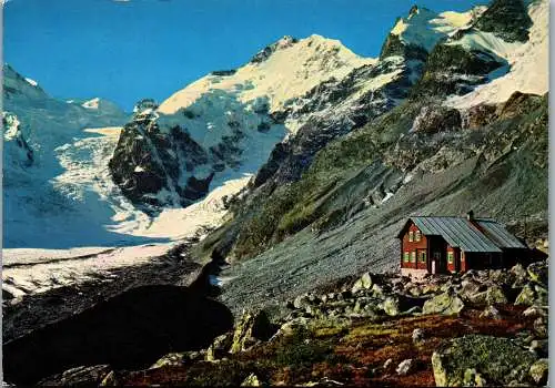 47968 - Schweiz - Pontresina , Bovalhütte mit Biancograt , Piz Bernina u. Crast'Agüzza - gelaufen 1972