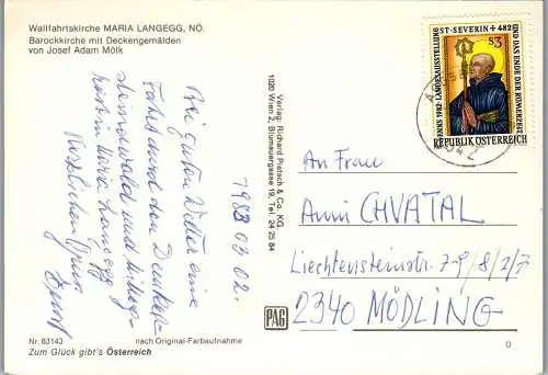 47974 - Niederösterreich - Maria Langegg , Barockkirche mit Deckengemälden v. Josef Adam Mölk , Inneres - gel. 1983