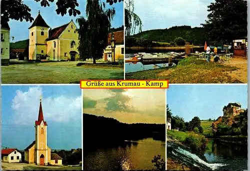 48075 - Niederösterreich - Krumau am Kamp , Kirche , Bootsvermietung , Tiefenbach , Dobra , Ruine mit Kamp - gel. 1981