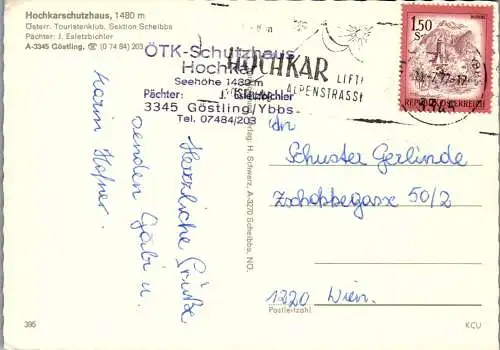 48082 - Niederösterreich - Göstling a. Ybbs , Hochkarschutzhaus , J. Esletzbichler - gelaufen 1977