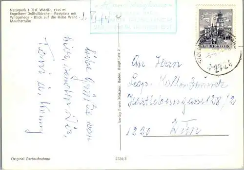 48090 - Niederösterreich - Hohe Wand , Engelbert Dollfußkirche , Rastplatz , Mautstraße - gelaufen 1974