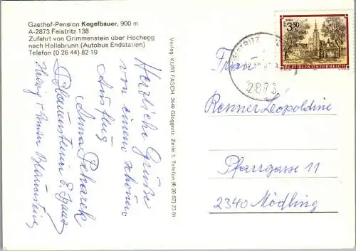 48091 - Niederösterreich - Feistritz , Gasthof Pension Kogelbauer , Mehrbildkarte - gelaufen