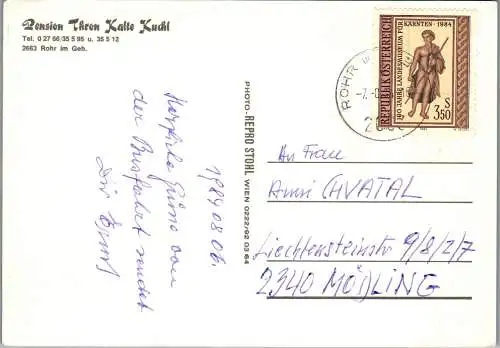 48124 - Niederösterreich - Rohr im Gebirge , Pension Thron Kalte Kuchl - gelaufen 1984