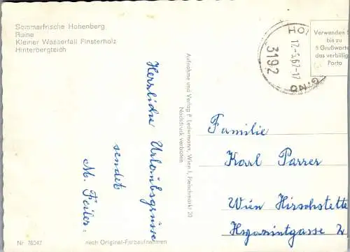 48144 - Niederösterreich - Hohenberg , Ruine , Wasserfall Finsterholz , Hinterbergteich - gelaufen 1967