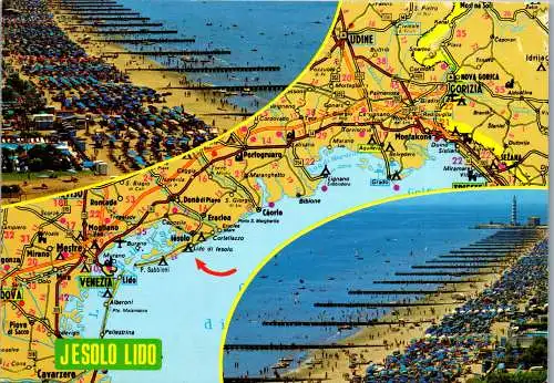 48266 - Italien - Jesolo , Landkarte , Mehrbildkarte - gelaufen 1992