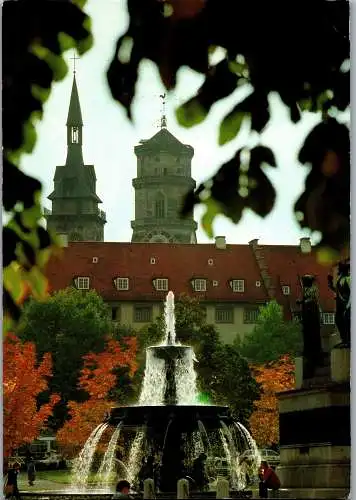 48279 - Deutschland - Stuttgart , Schloßplatz , im Hintergrund die Stiftskirche - gelaufen 1993