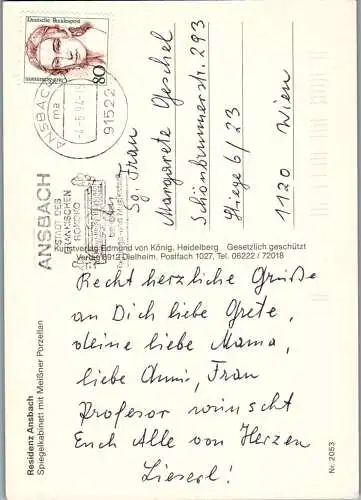 48282 - Deutschland - Ansbach , Residenz , Spiegelkabinett mit Meißner Porzellan - gelaufen 1994