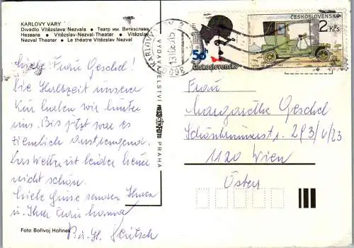 48306 - Tschechische Republik - Karlovy Vary , Karlsbad , Divadlo Vitezslava Nezvala - gelaufen 1989