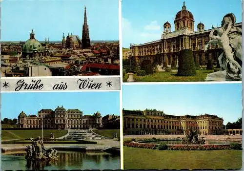 48334 - Wien - Vienna , Panorama mit Stephansturm , Museum , Schönbrunn , Mehrbildkarte - nicht gelaufen