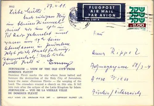 48403 - Israel - Jerusalem , View of the old City from Dominus Flevit - gelaufen 1981