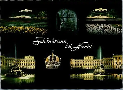 48477 - Wien - Vienna , Schloß Schönbrunn bei Nacht in Festbeleuchtung mit Habsburger Kaiserkrone - gelaufen 1969