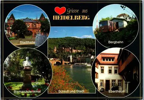 48513 - Deutschland - Heidelberg , Stadthalle , Bismarckdenkmal , Eberthaus , Mehrbildkarte - gelaufen 1994