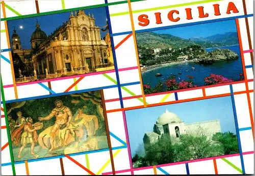 48518 - Italien - Sicilia , Sizilien , Catania , Taormina , Piazza Armerina , Erice , Mehrbildkarte - gelaufen 1996