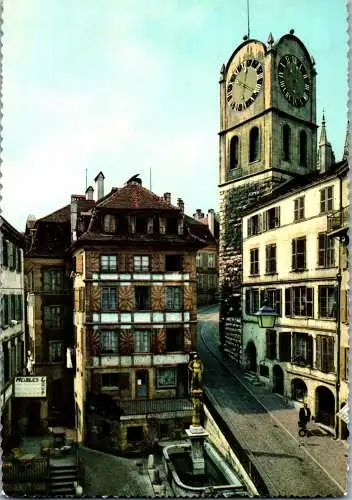 48545 - Schweiz - Neuchatel , Fontaine du Banneret et la Tour de Diesse - gelaufen 1963