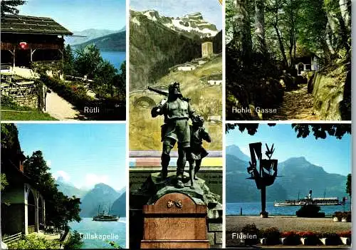 48599 - Schweiz - Zentralschweiz , Rütli , Tellskapelle , Hohle Gasse , Flüelen , Mehrbildkarte - gelaufen 1991