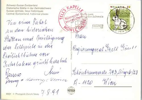 48599 - Schweiz - Zentralschweiz , Rütli , Tellskapelle , Hohle Gasse , Flüelen , Mehrbildkarte - gelaufen 1991