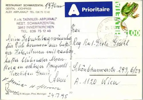 48601 - Schweiz - Innertkirchen , Restaurant Schwarzental , Gental , Jochpass , Alex , Abplanalp - gelaufen 1995