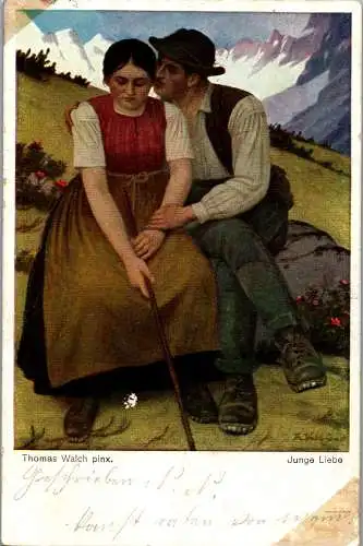 48628 - Künstlerkarte - Thomas Walch , Junge Liebe - gelaufen