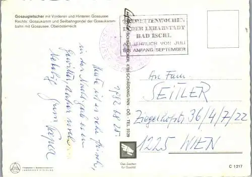 48718 - Oberösterreich - Gosaugletscher , mit Vorderem und Hinterem Gosausee , Gosaukamm , Gosaukammbahn - gelaufen 1982