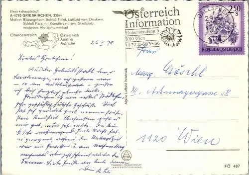 48727 - Oberösterreich - Grießkirchen , Schloß Tollet , Schwimmbad , Ortskern , Mehrbildkarte - gelaufen 1978