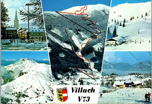 48839 - Kärnten - Villach , Schiabfahrt V73 , Mehrbildkarte - gelaufen 1983