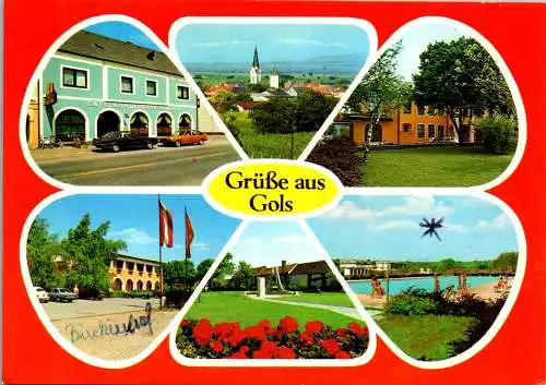 48895 - Burgenland - Gols , Cafe Konditorei Lunzer , Schwinnbad , Freibad , Gemeindeamt - gelaufen 1985