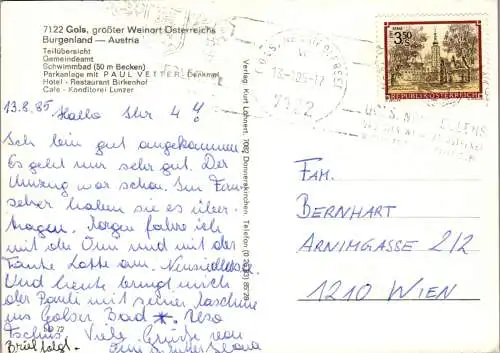 48895 - Burgenland - Gols , Cafe Konditorei Lunzer , Schwinnbad , Freibad , Gemeindeamt - gelaufen 1985