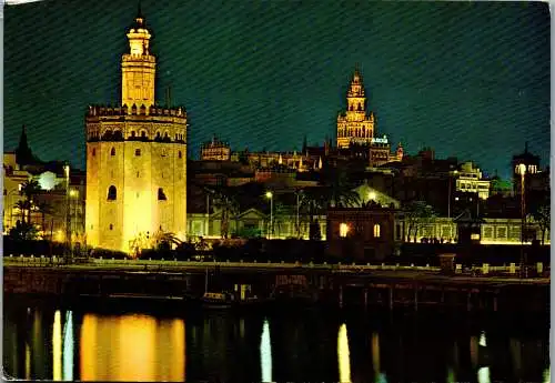 49091 - Spanien - Sevilla , Torre del Oro y Giralda nocturna - gelaufen